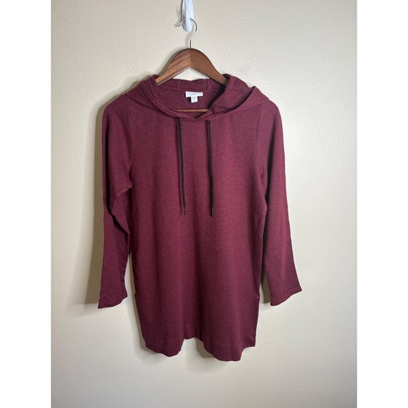 J. Jill Fit Tops - J. Jill Fit Tunic Hoodie Women Small Petite Burgundy Cotton Modal Activewear Top